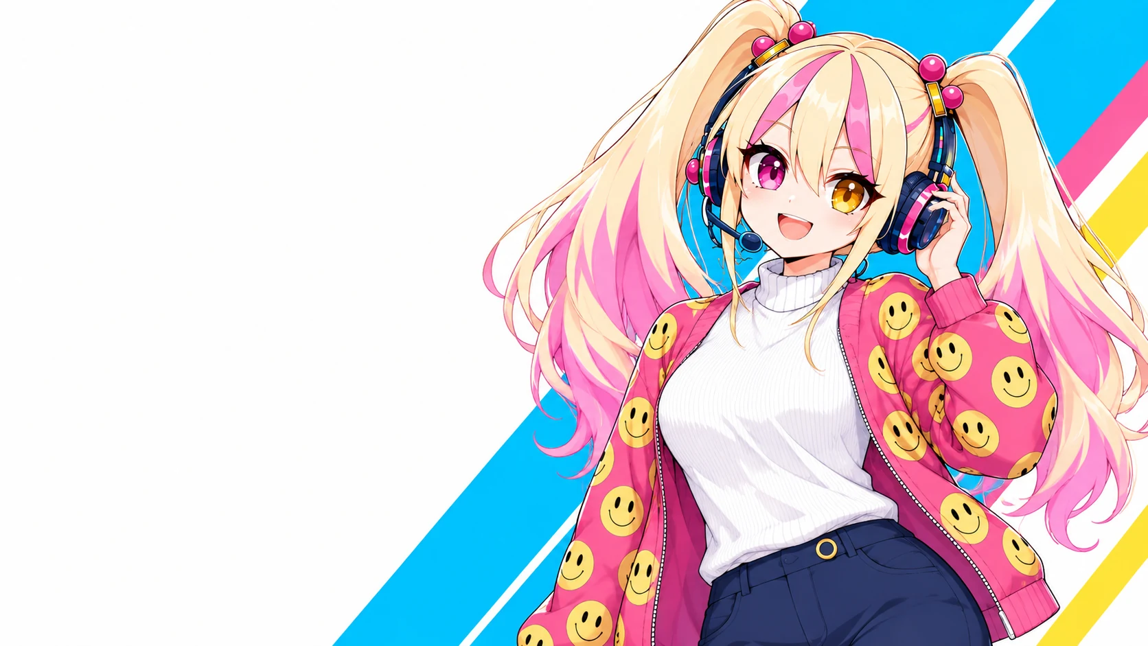 ヘッドホンに手を添えて微笑むじゃっぷちゃん。エスピクトスクールのキービジュアル