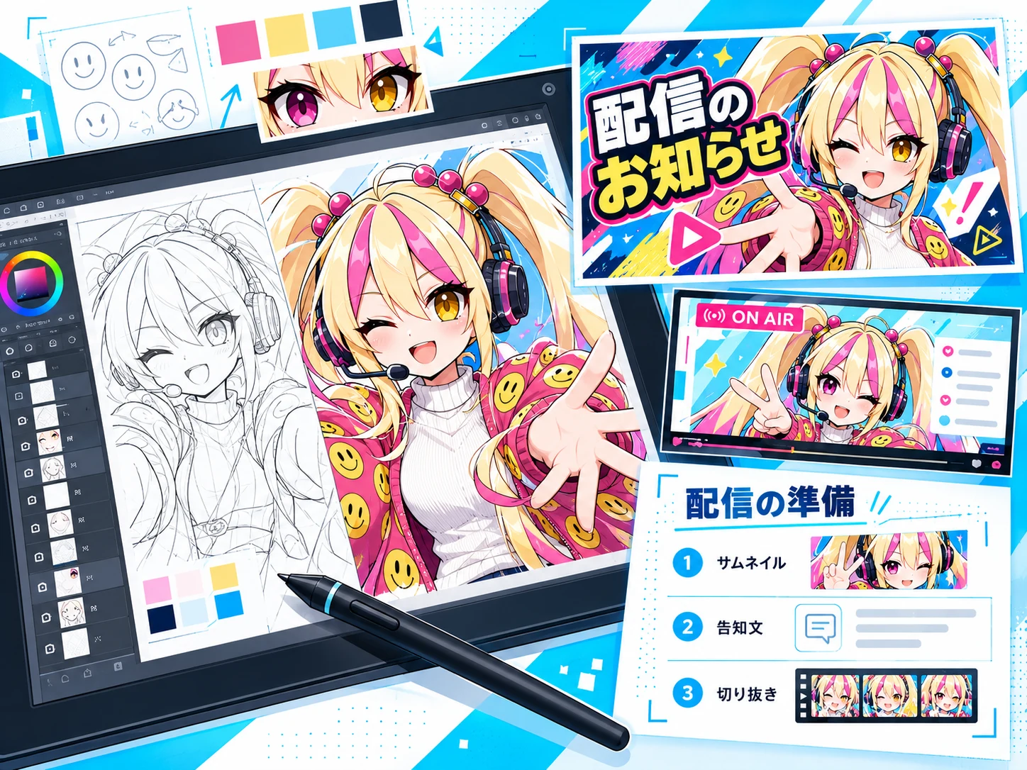 じゃっぷちゃんの配信告知を題材にしたサムネイルと素材の制作例