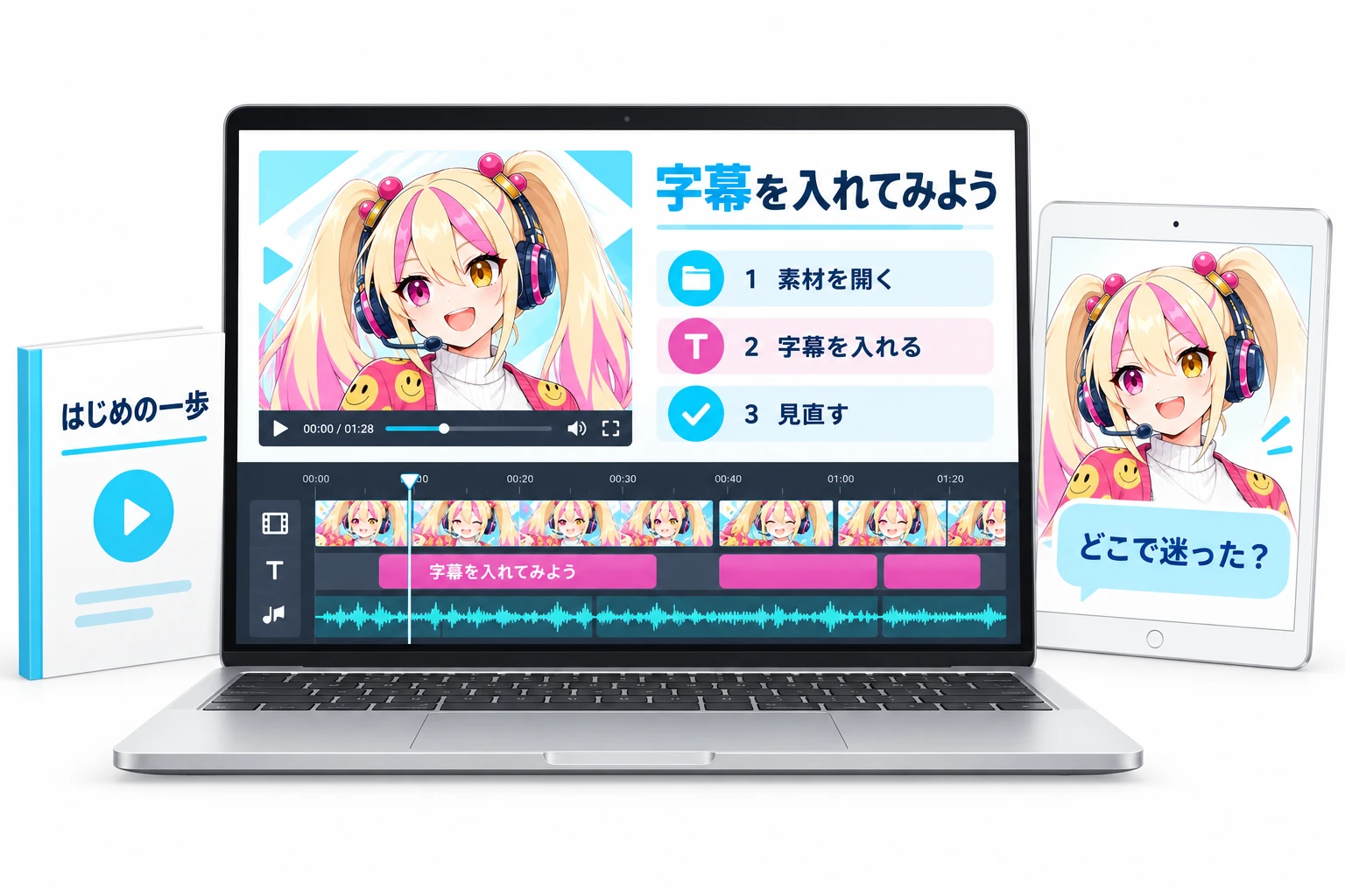 教材で操作を学び、AIに疑問を聞く学習環境のイメージ