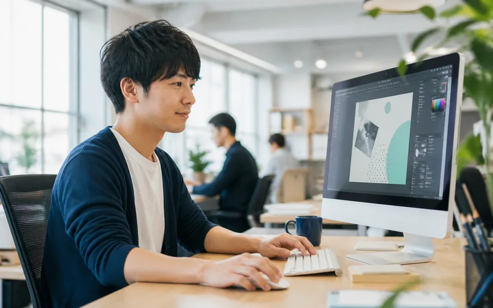 パソコンでデザイン作業を試すイメージ