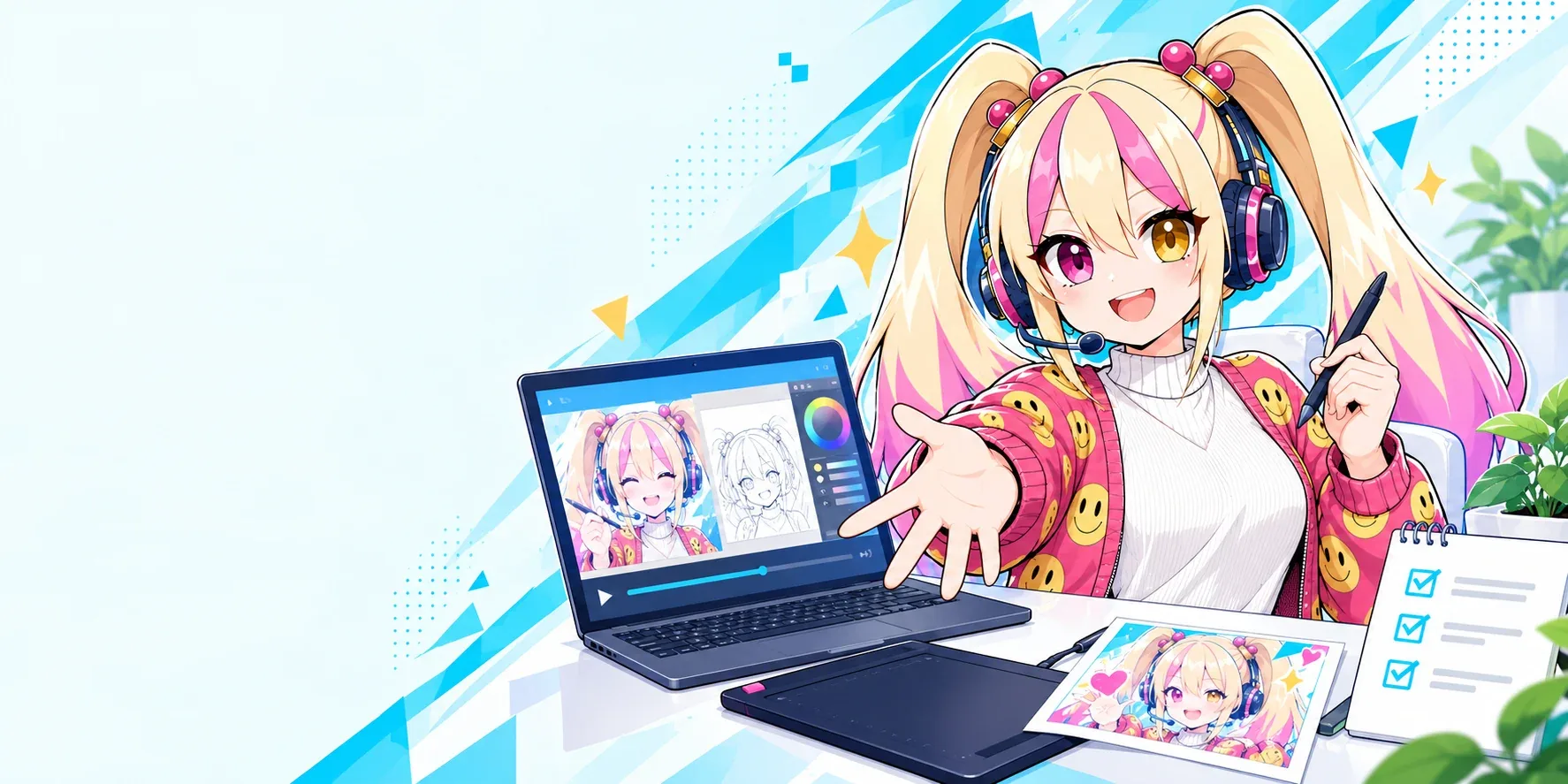 デジタルの制作を楽しむじゃっぷちゃん。共通の学習イメージ