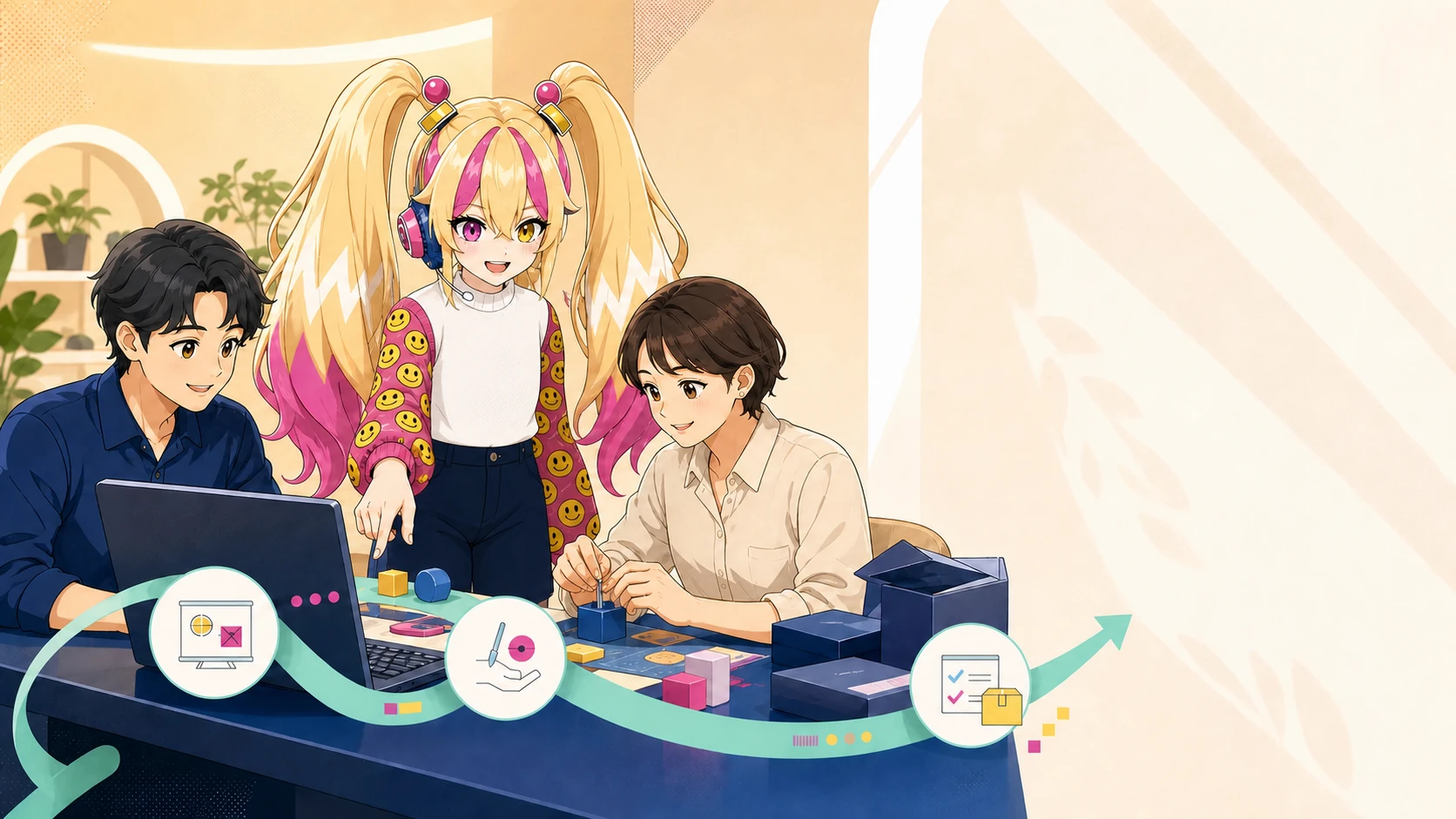 じゃっぷちゃんと学習や制作を進める共通イラスト
