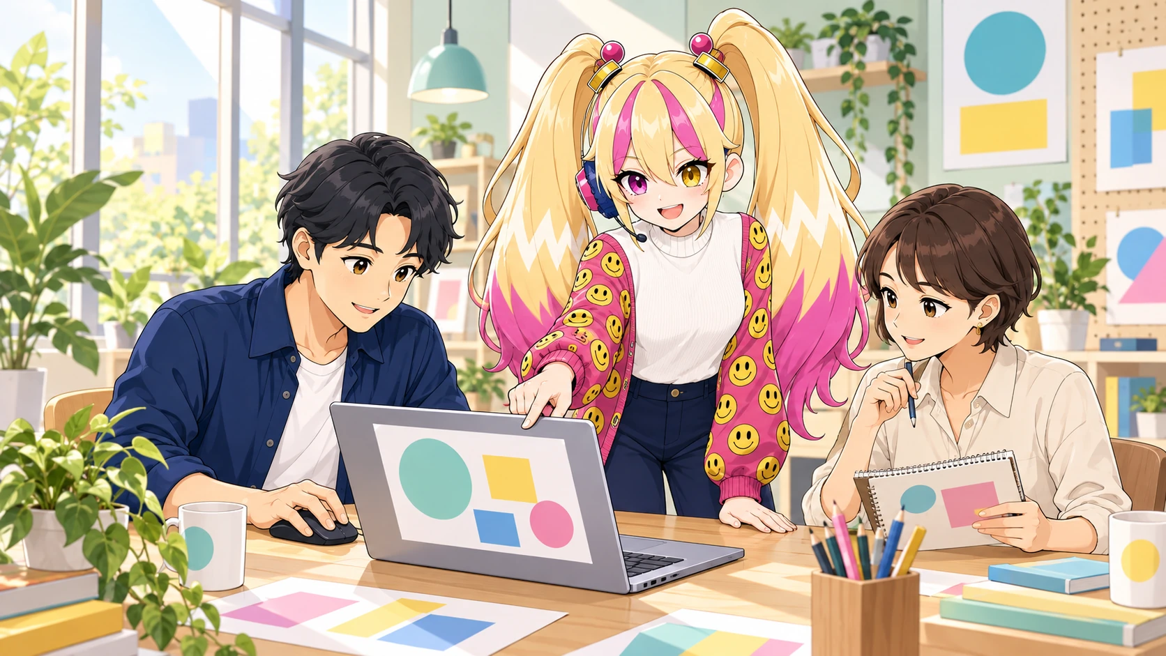 じゃっぷちゃんがパソコンでの制作を案内する共通イラスト